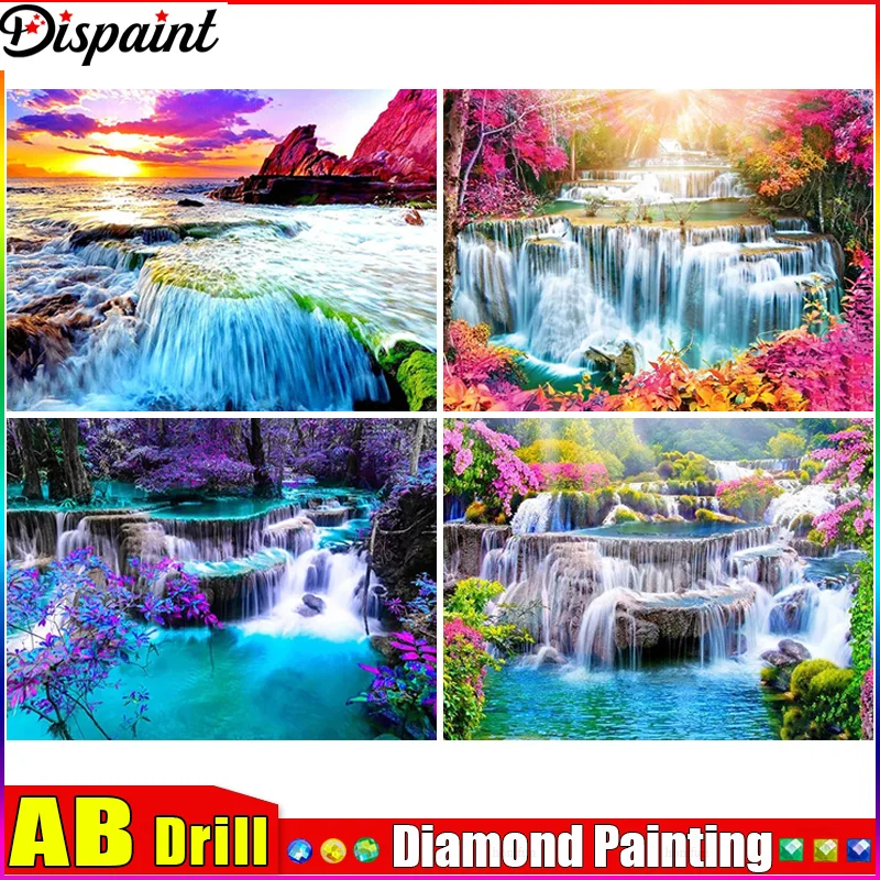 

Dispaint AB Diamond Painting Cross Stitch"River Tree Mountain"Full Square Round Diy 5d Diamond Embroidery Picture Rhinestone Art