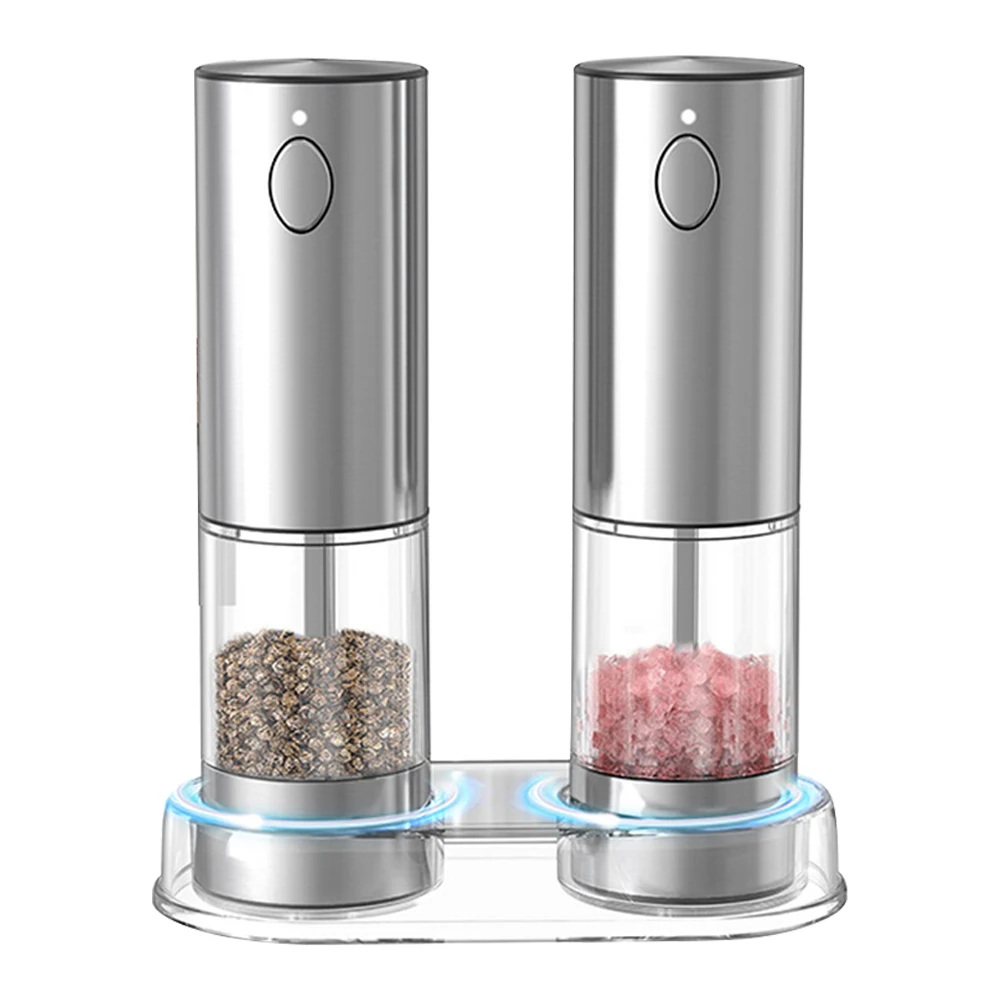 Electric Salt Pepper Grinder USB Rechargeable Automatic Salt Pepper Mill LED Light Electric Spice Mill BBQ Accessories