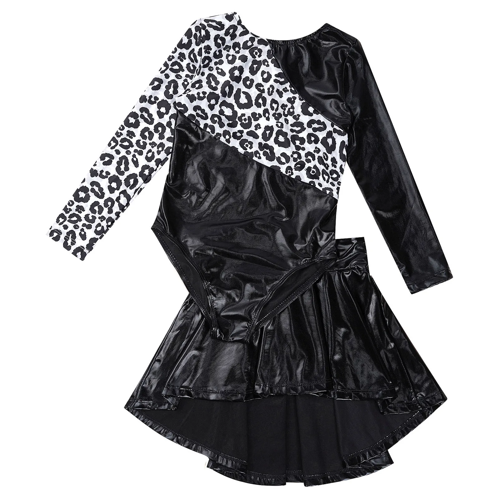

Girls Gymnastic Ballet Dance Leotards Swimsuit Kids Long Sleeve Printed Leotard with Ruffled Skirt Set for Stage Performance