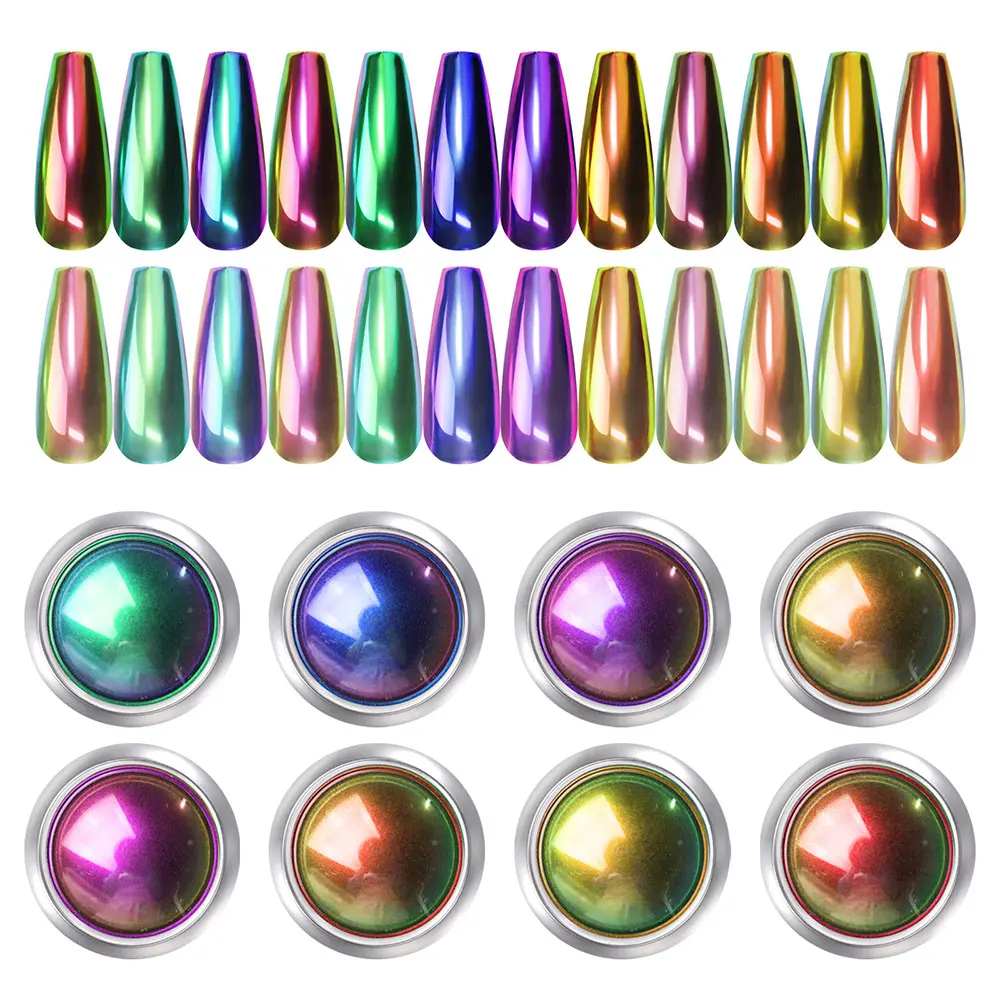 12Colors Chameleon Chrome Nail Powder Laser Magic Mirror Nail Glitter Dust Holographic Metallic Rubbing Dust Decoration R6B