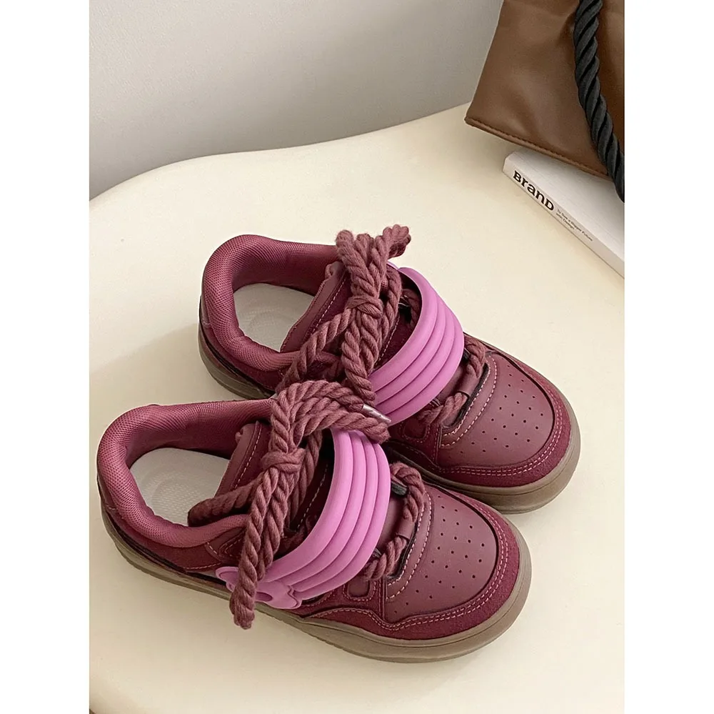 Thick Soled Heels Comfortable Women's Shoes Rainbow New Casual Flat Shoes Lightweight Sports Women Casual Board Shoes 24-212