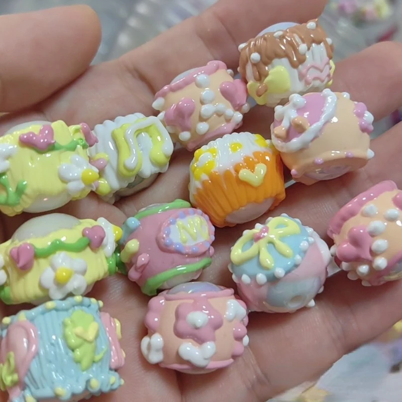 핸드 페인팅 라운드 비즈 캔버스 크림 수제 비즈 DIY 참, 유화 스타일, 팔찌 쥬얼리 재료, 신상