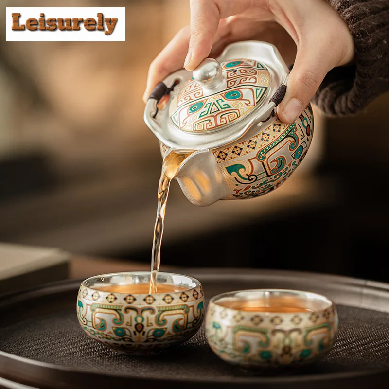 Gilded Silver Gluttony Pattern Tea Set Complete Set Zen Tea Ceremony Set Tea Maker Teapot And Tea Cup Set Chinese Tea Set Gift
