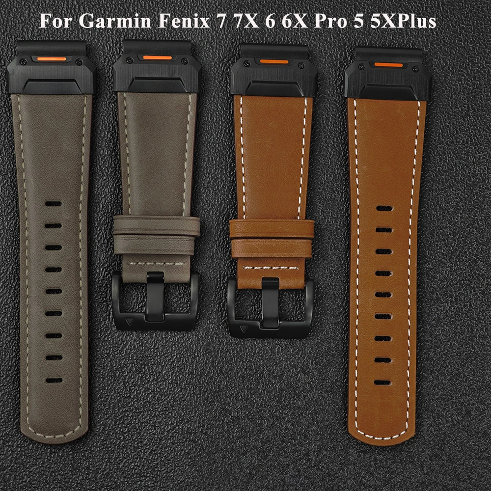 22mm 26mm Leather Watch Strap For Garmin Fenix 7X Pro 6X 5X