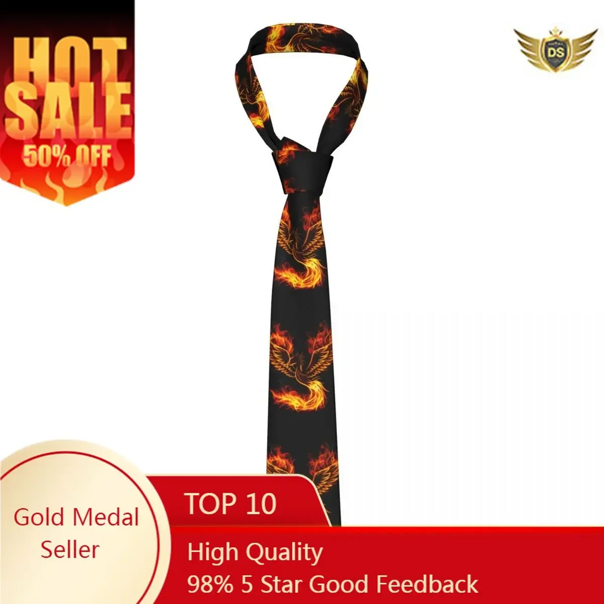 

Classic Tie for Men Silk Mens Neckties for Wedding Party Business Adult Neck Tie Casual Fire Burning Phoenix Bird Tie