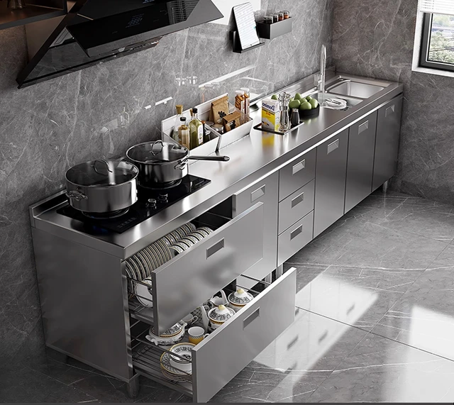 ตู้ครัวสแตนเลส 304 แบบติดตั้งในตัวพร้อมท็อปเคาน์เตอร์ ตู้เก็บของแบบหนา 1