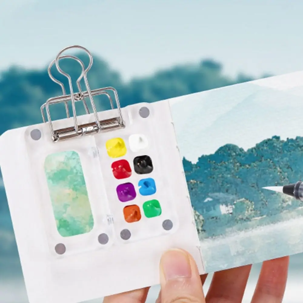 휴대용 여행용 페인팅 세트 8칸 휴대용 디자인 미니 수채화 팔레트 아크릴 접이식 미니 페인트 트레이