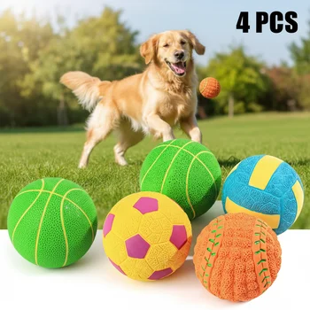 4-Pack Squeaky Latex Dog Balls – 2.8" Soft Bouncy Fetch Chew Toys for Medium Dogs, Teeth Cleaning & Indoor/Outdoor/Water Play