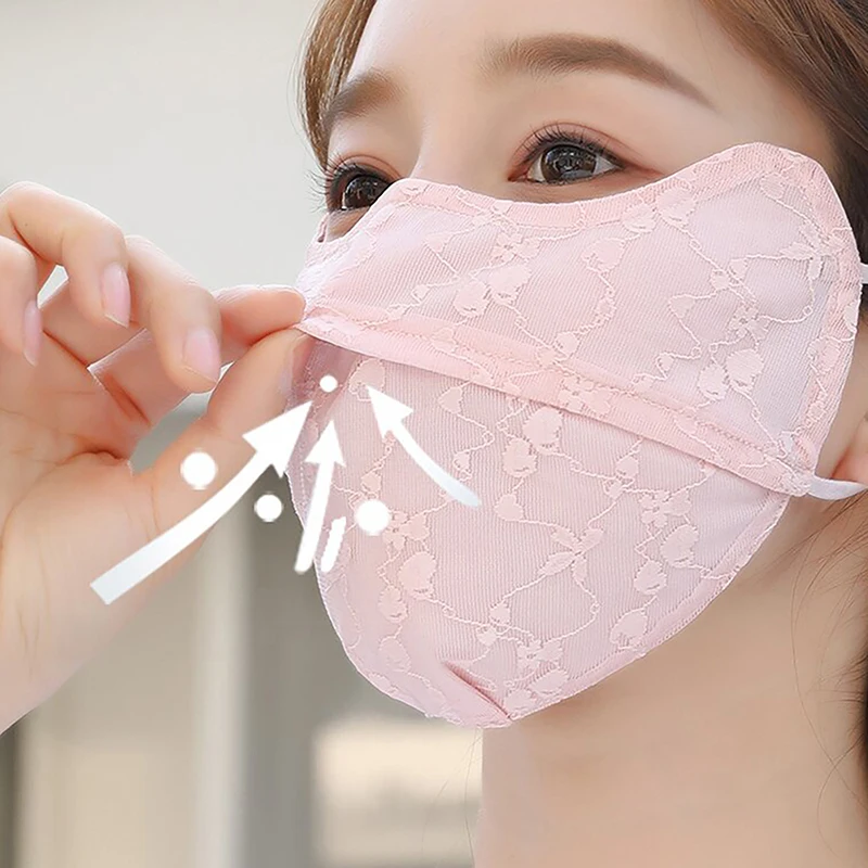 유니버설 여름 얇은 자외선 차단 레이스 마스크, 햇빛가리개 단색, 얼굴 커버 스트랩, 걸이식 귀 UV 보호 마스크