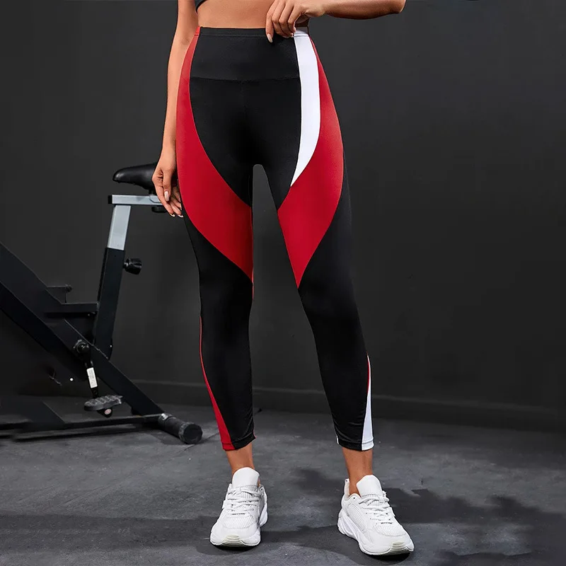 Colour Blocking High Waist Women Yoga Leggings Tummy Tightening Women Fitness Hip Lifting Sweat Bottom Pants