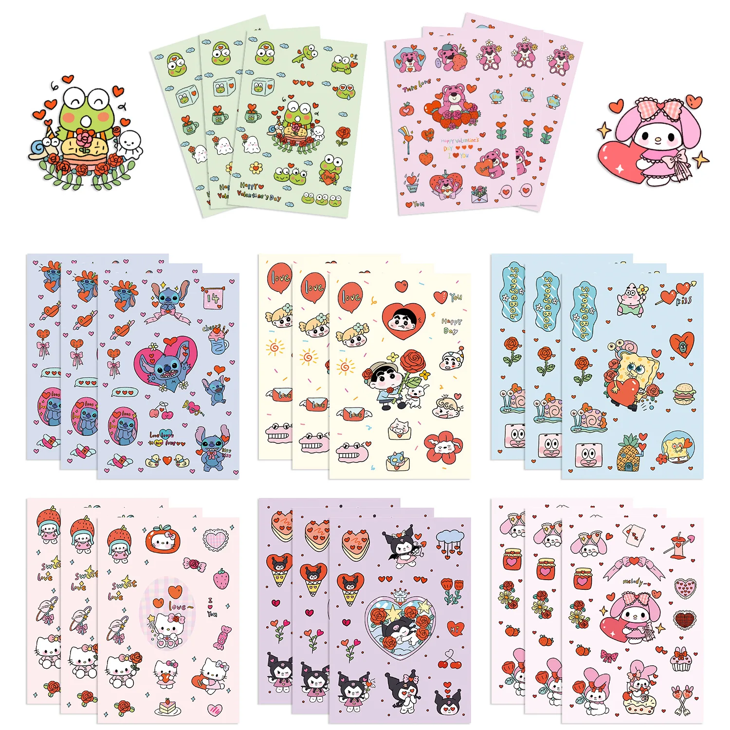 8Pcs Cartoon Animal Hello Kitty jigsaw Stickers Graffiti Ornament Stationery Waterproof DIY Children's toys for gifts Reusable 8pcs lot lace romantic series stickers