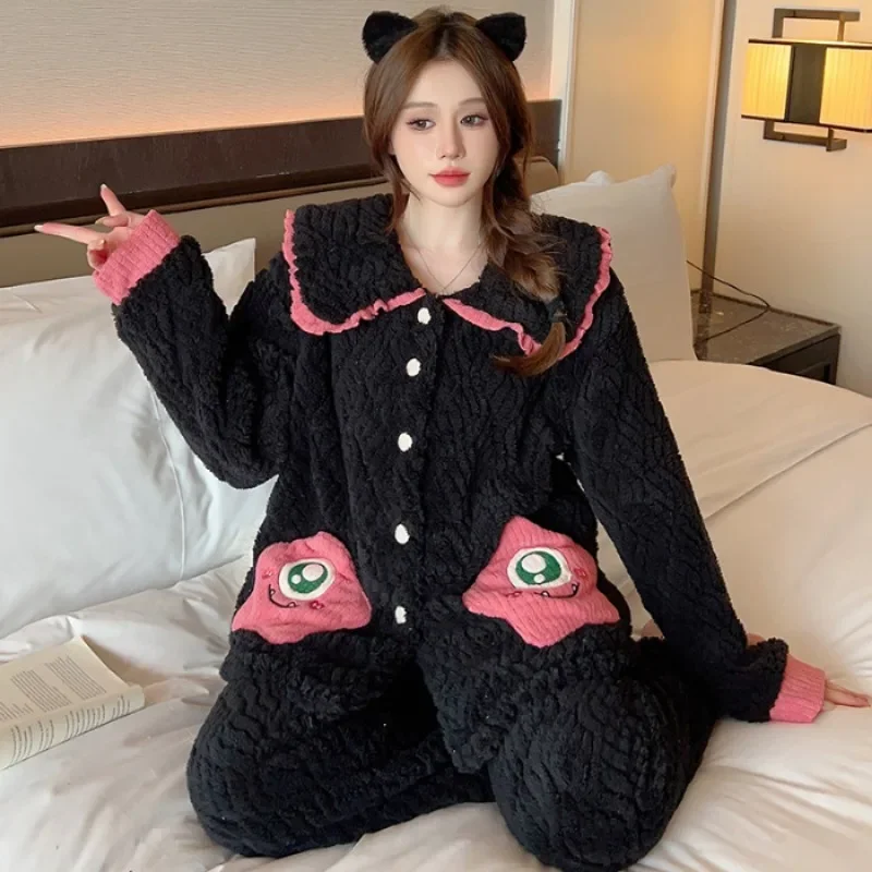 Women Pajamas Set women pajamas set women pajama suit 125kg Large Size Winter Plush Pajamas Set Women Sweet Cardigan Long Sleeve Trousers Loungewear Thicken Warm Fluffy Sleepwear