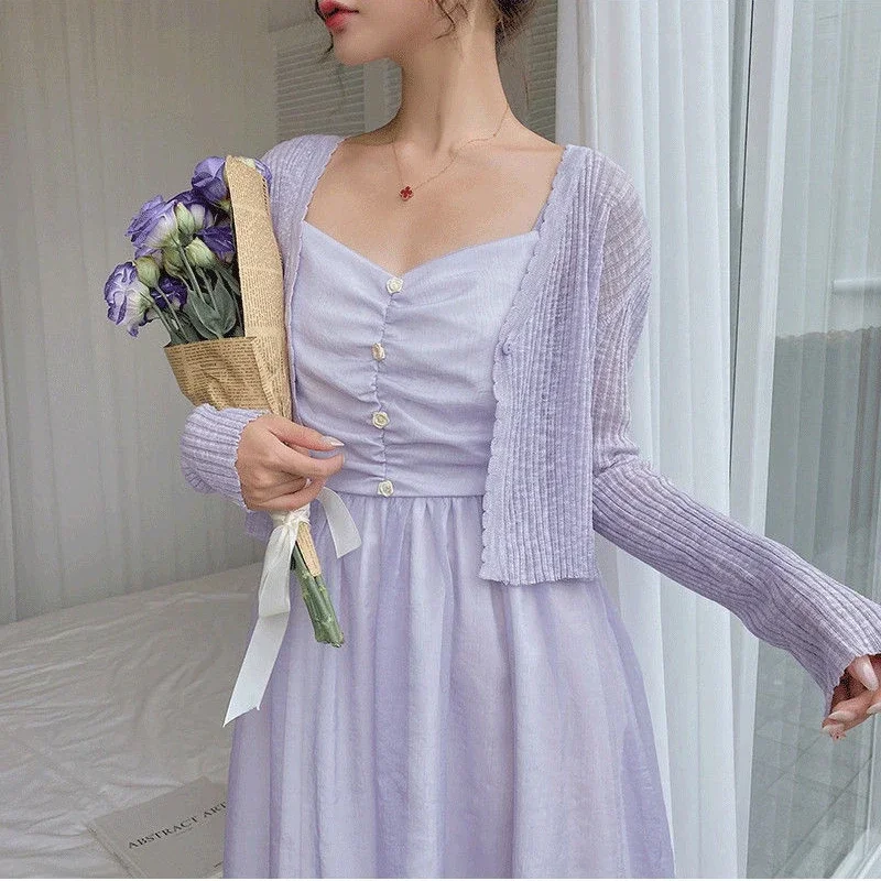 여성용 캔디 컬러, 우아한 긴 소매, 볼레로, 차양 가디건, 크롭 숄, Mujer, 시크 아우터, 달콤한 올 매치 케이프