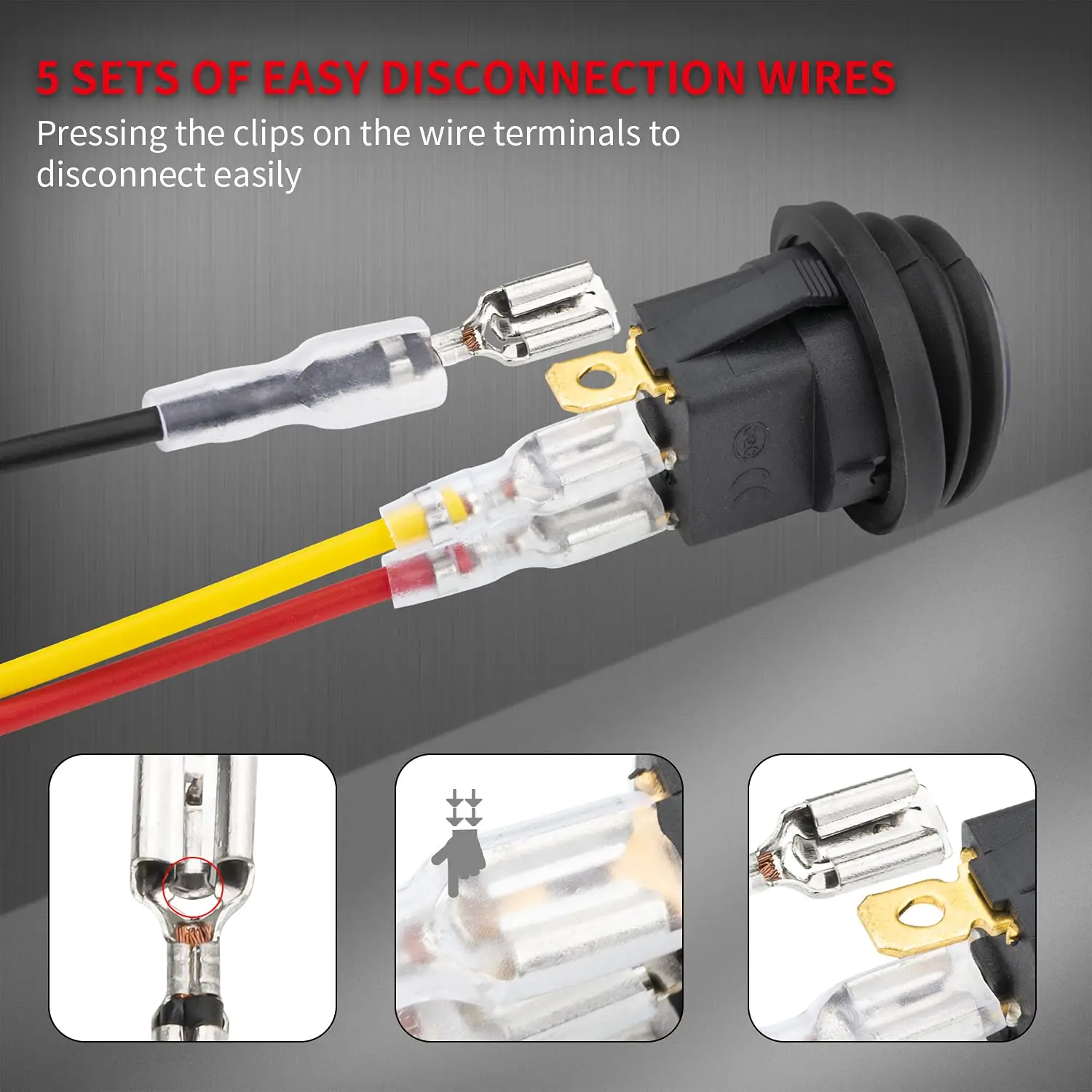 Interruttore A Bilanciere Rotondo 12V 20A LED Rosso - Impermeabile Per Auto, Barche E Camion (5 Pezzi) - Foto 13