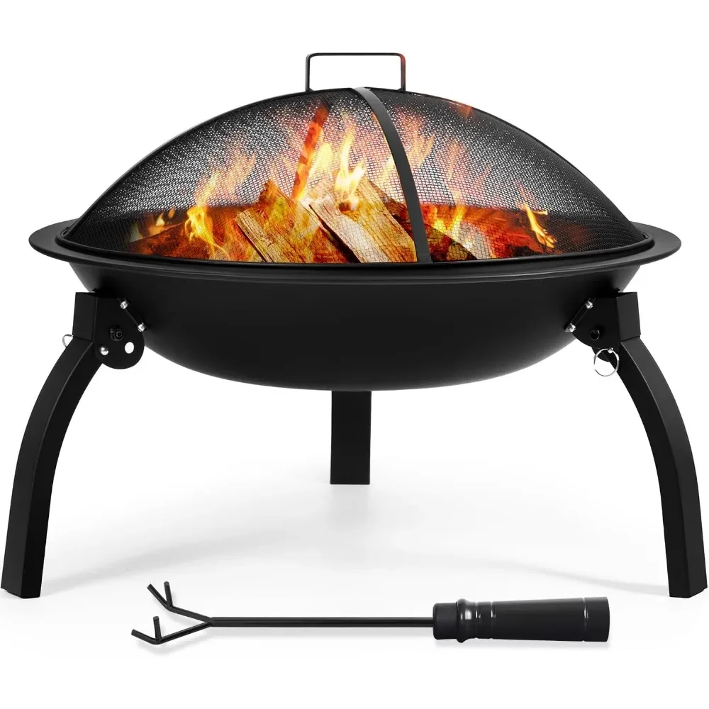 

Fire Pit Outdoor Wood Burning Portable Folding 22in Firepit Firebowl Fireplace Poker Spark Screen Retardant Fire Pit