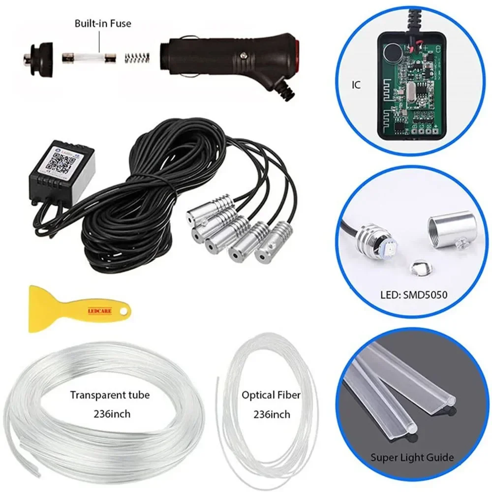 6/8M LED Atmosphere Car Light Interior 64 RGB Car Interior Acrylic Light Guide Fiber Optic Decoration Atmosphere 6 in1