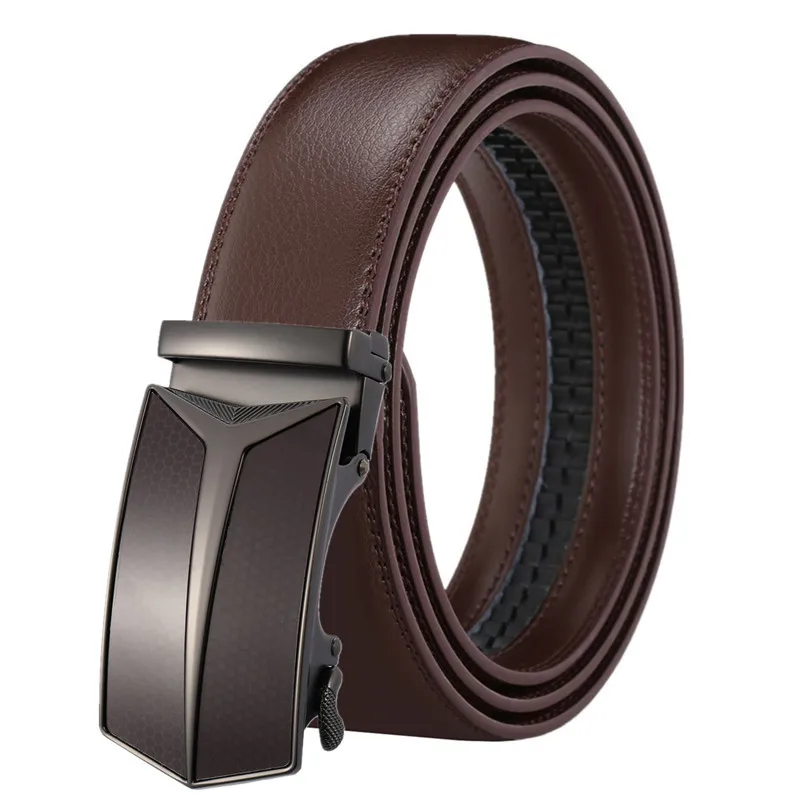 

LannyQveen Genuine Leather Belt Men's Automatic buckle belts cowhide Belt for men Alloy Buckle High quality