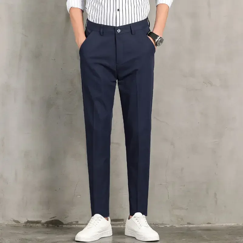 thumbnail image 1 of Pantalones de trabajo rectos para hombre, para oficina, tallas grandes, para hombre, pantalones de moda, clásicos, nuevos, en tela, ropa de sastrería elegante vintage, 1 of 5