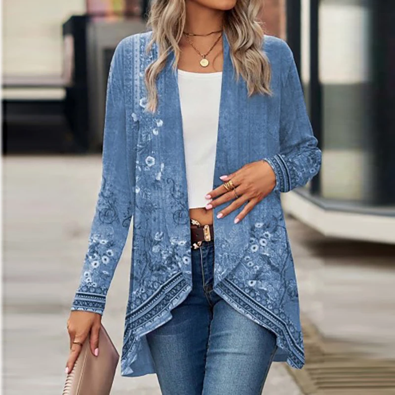 Vintage Print Jackets For Women Autumn Floral Print Cardigan Women Long Sleeve Loose Outerwear Coat 2023