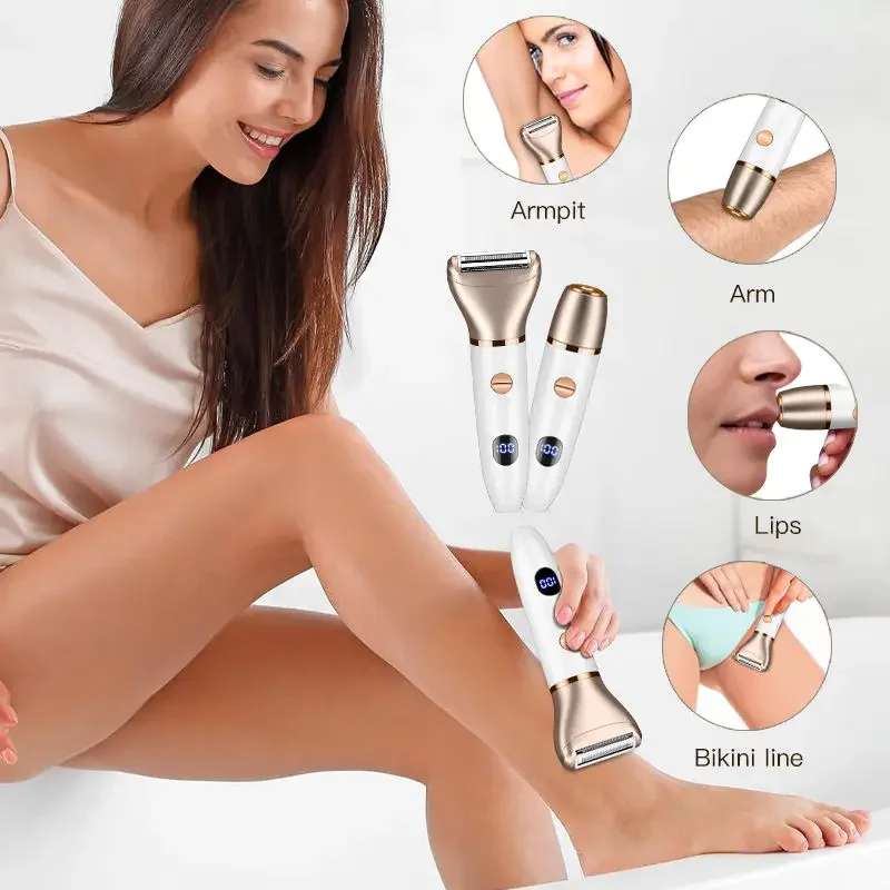 Electric Razors for Women 2 in 1 Bikini Trimmer Wet & Dry Use Electric Lady Shaver for  Private Area Easy to Clean Portable 3