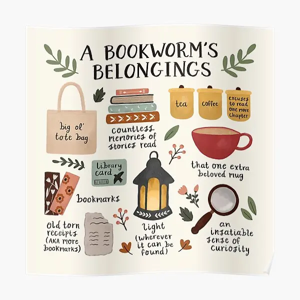 

A Bookworm Is Belongings Poster Home Vintage Mural Funny Painting Art Decoration Wall Decor Print Room Picture Modern No Frame