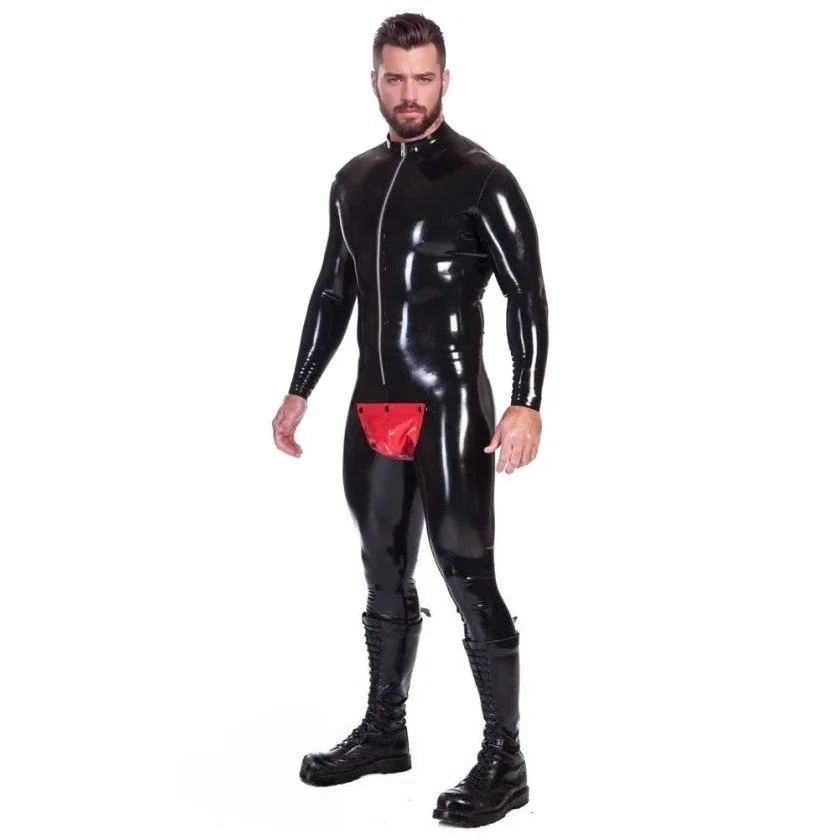 customized latex catsuits men's black latex bodysuit crotch design rubber wear costume rubber clubwear cosplay