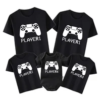 Player 1/2/3/4 Funny Father Daughter Son Family Look Shirt Cotton Short Sleeve Tee For Daddy Baby Romper Family Matching Clothes 1