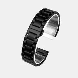 Sleek Curved Stainless Steel Watchband with Solid Butterfly Buckle - 22mm (Black)