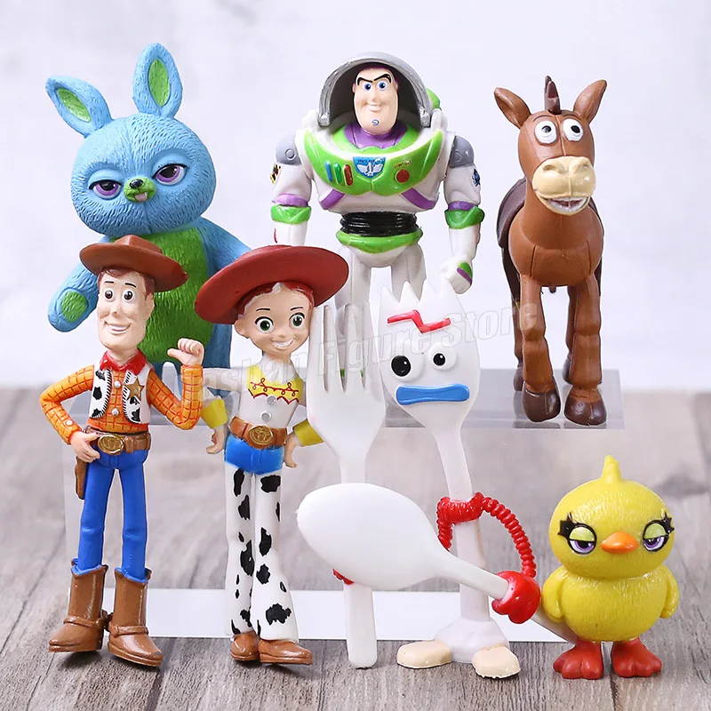 

7pcs/set Toy Story Action Figures Buzz Lightyear Woody Figure Jessie Bullseye Forky Ducky Bunny PVC Figurine Cake Decoration Toy