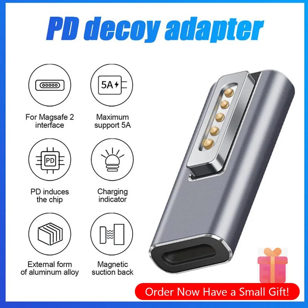 High Quality Magnetic USB C Adapter Type C to Magsaf* 2 /DC5521 to magsaf1 Connector PD Quick Charge Adapter For MacBook Air/Pro
