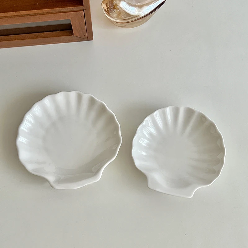 Creative Shell Shaped Ceramic Plate Jewelry Display Storage Trays Candle Plate Holder Household Home Table Decor Photo Props 4