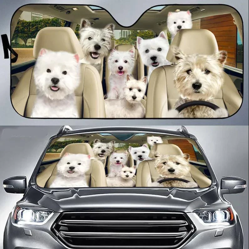403 Car Accessories Foldable Car Sun Shade Block Uv Rays Windscreen Cover Universal For Car Truck Suv 3D Husky Dog Driving On Christmas Day, Husky Auto Sunshade, Husky Wearing Winter Clothes
