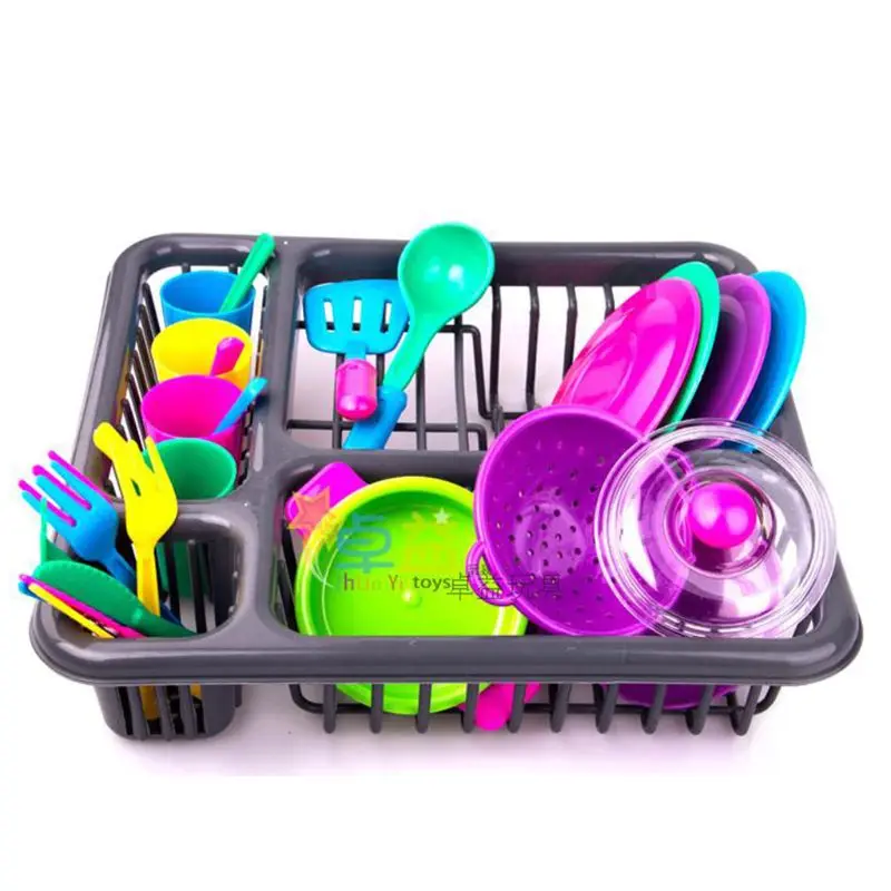 

Kitchen Toy Tableware 28pcs Simulation Dishware with Bowl Drainer Basket Spoon Dollhouse Accs Pretend for Play Toy Girl