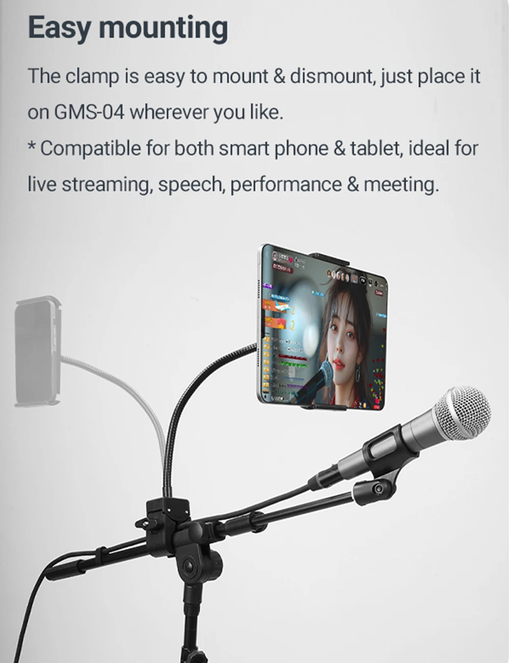 Guitto Series GMS-04 Microphone Floor Stand with Phone/Tablet Holder Adjustable