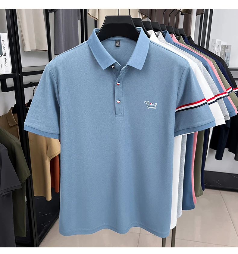 Fashion puppy embroidery men's short sleeve polo shirt luxury brand striped decoration summer breathable business casual T-shirt 28 S492219e390014f51b61841b3fabb23021