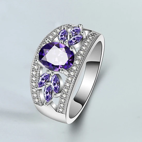 Silver Ring Amethyst Wedding Ring for Women Girls 925 Sterling Plata