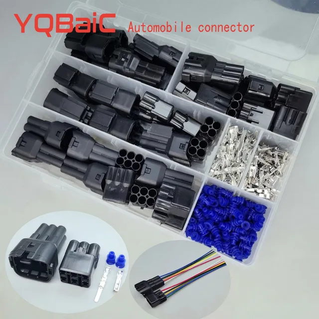 ขั้วต่อสายไฟรถยนต์แบบกันน้ำ สีดำ ขนาด 2.2 มม. ตัวผู้ ตัวเมีย ยี่ห้อ Sumitomo รุ่น HM 090 พร้อมขั้วต่อและซีล 1