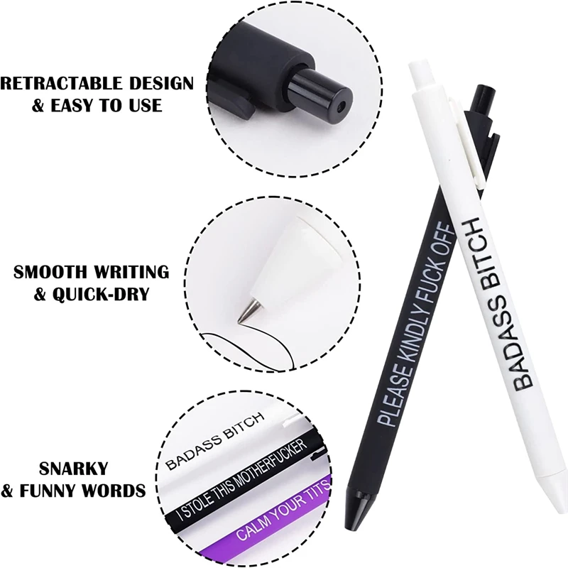 Motivational Badass Pens Swear Word Daily Pen Set, Different Swear