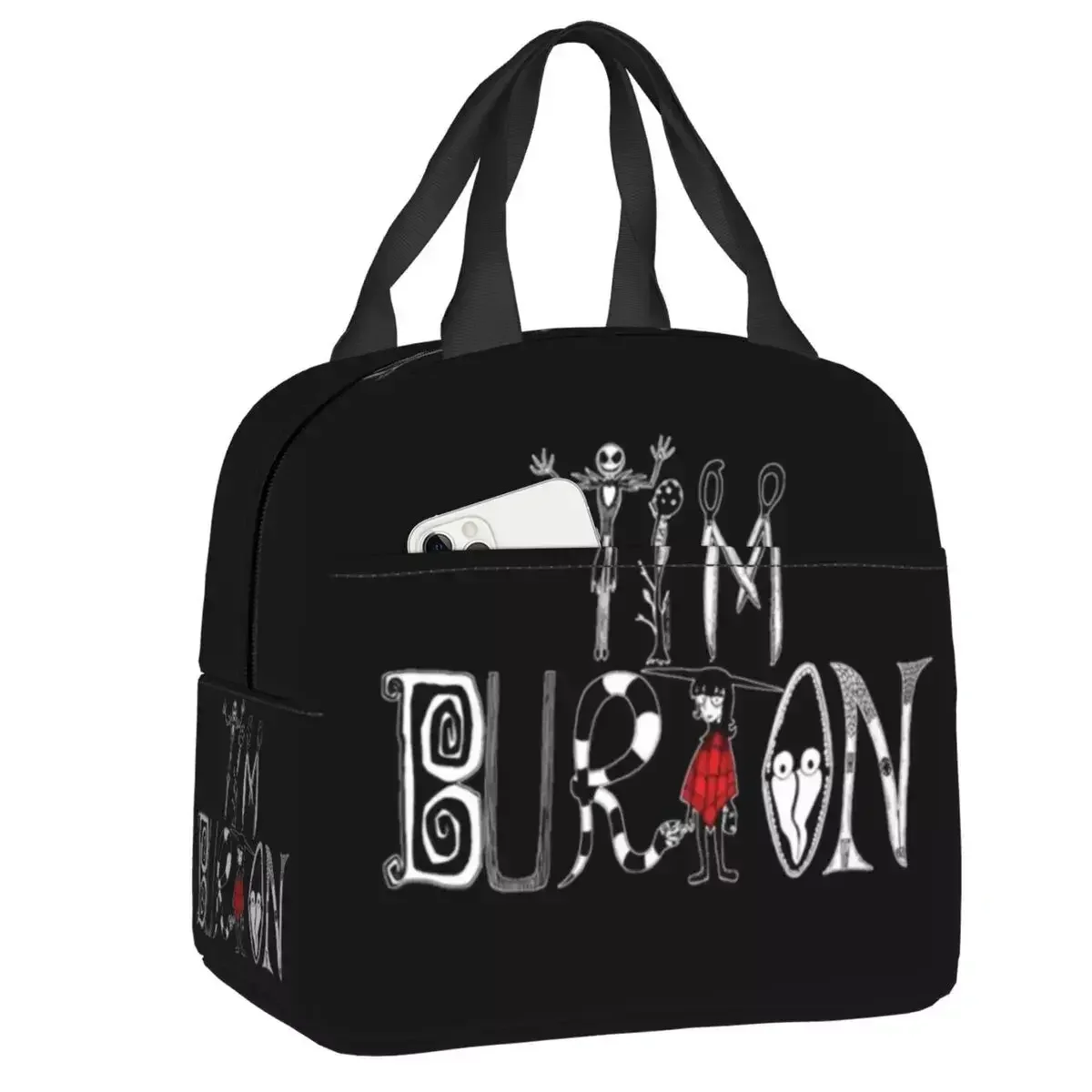 

Tim Burton Alphabet Insulated Lunch Bag For Work School Halloween Gothic Film Leakproof Cooler Thermal Bento Box Women Kids