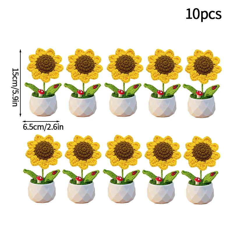 Sunflower Crochet Flowers - Elegant Knitted Blooms for Graduation & Wedding Gifts, Room Decor, and Desk Accessories