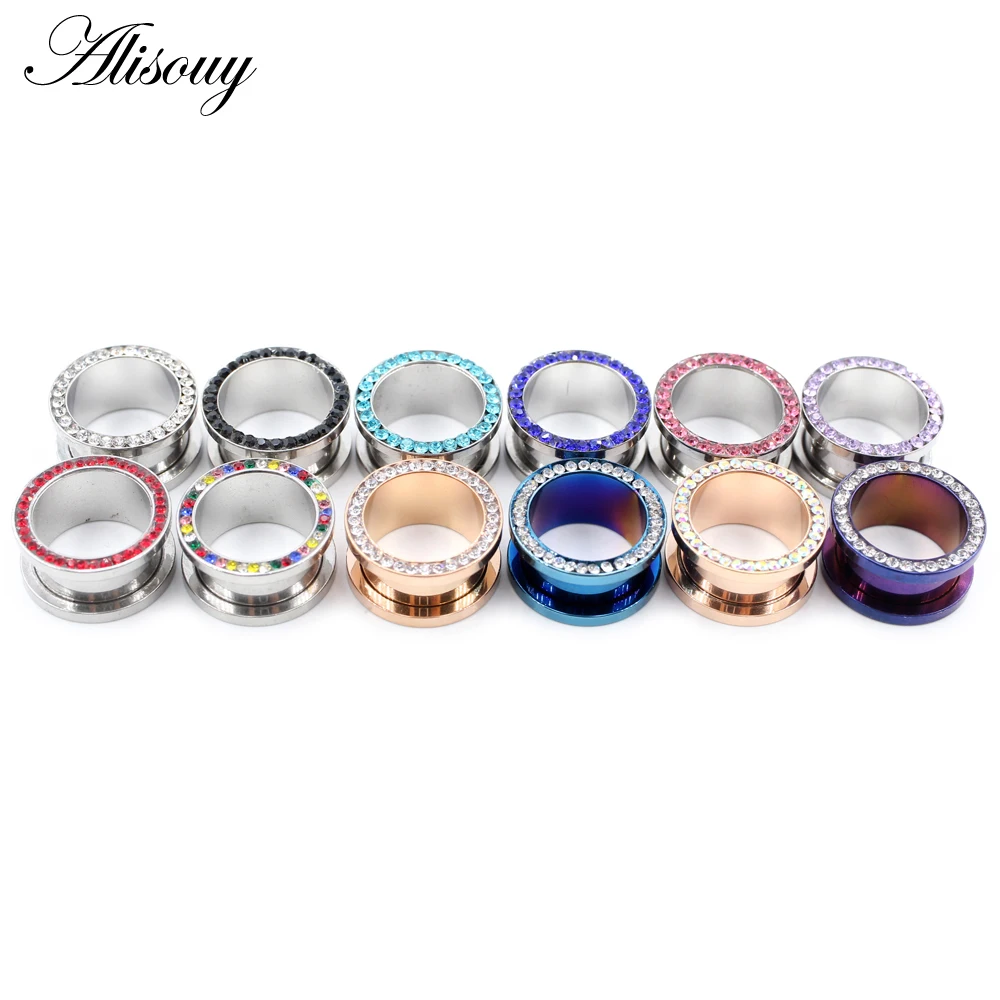 Alisouy Ear Expander Body Piercing Jewelry 2Pcs Stainless Steel Single Flare Flesh Tunnel Ear Plugs 2-31mm Crystal Stretcher piercing jewelry ear piercing jewelry body piercing jewelry body jewelry