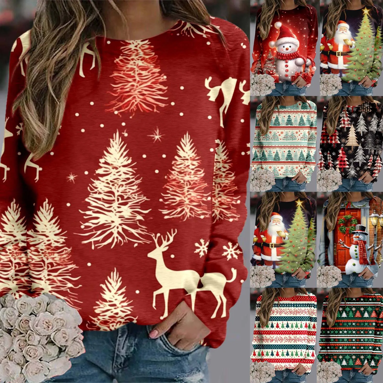 

Women Autumn And Winter Casual Simple Round Neck Pullover Sweatshirt Printed Long Sleeve Retro daily shirt Jogging