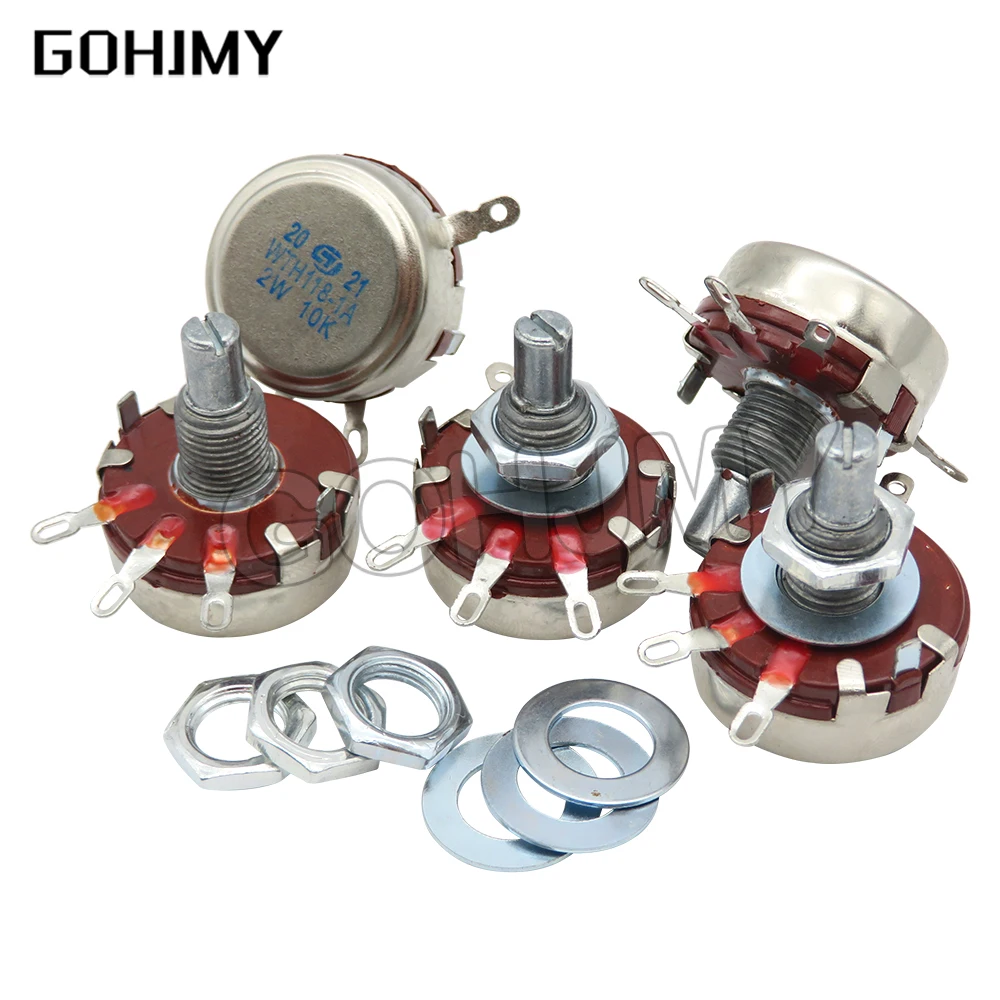 WTH118-1A 220K Ohm Variable Resistor - 2W Single Turn Carbon Potentiometer With 3 Terminals