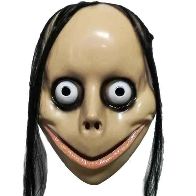 Momo Scary Face Cover Latex Head Cover With Long Hair And Creepy