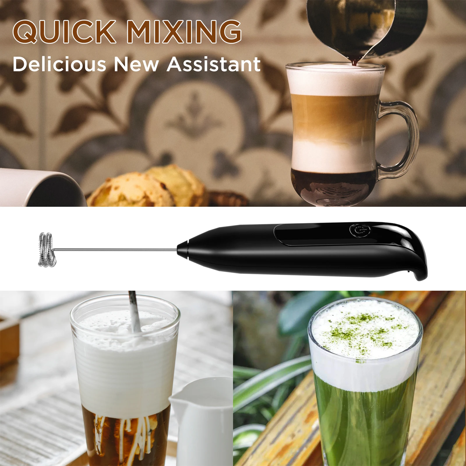 Mini Blender Frother Melk Frother Voor Koffie Handheld Foam Maker Elektrische Drank Mixer Met Oplaadbare Usb Muur Opknoping Beugel