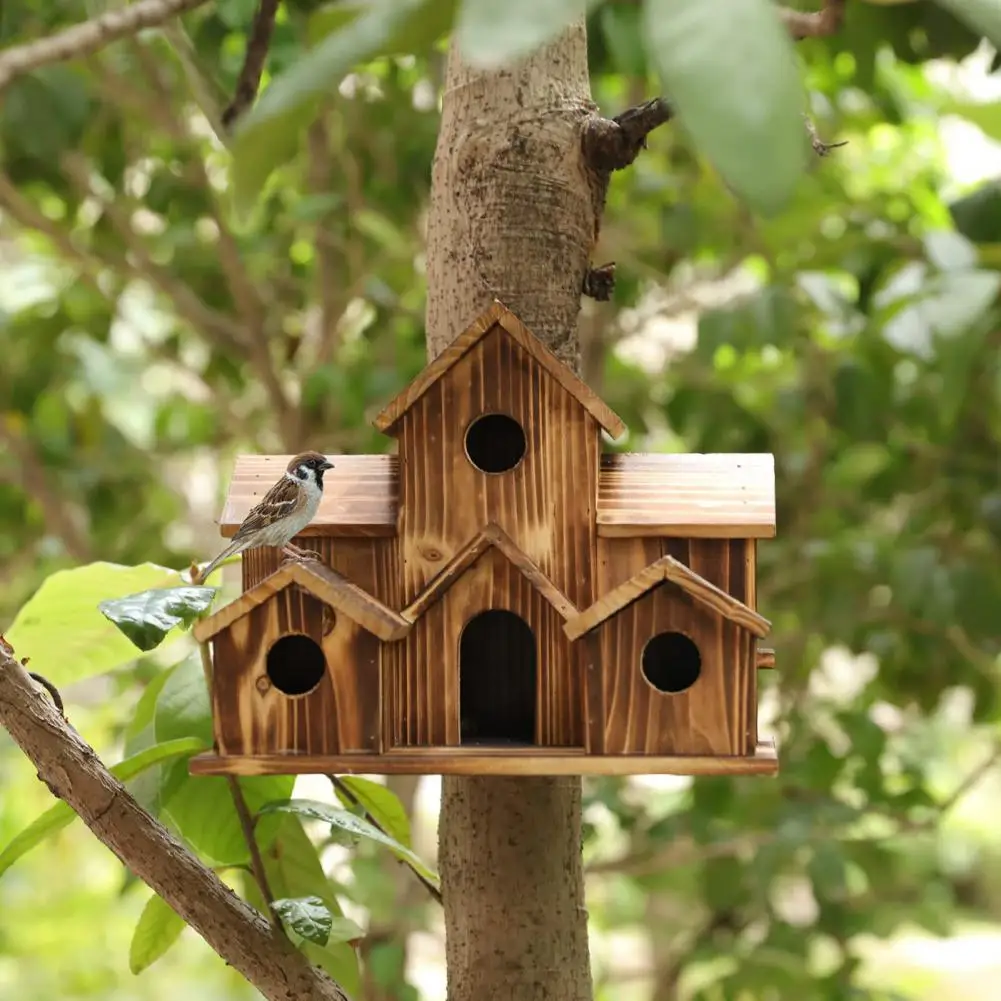 Nid d'oiseau suspendu en bois naturel, maison, Cage à oiseaux, lieu de  repos, extérieur mural, boîte en bois - AliExpress