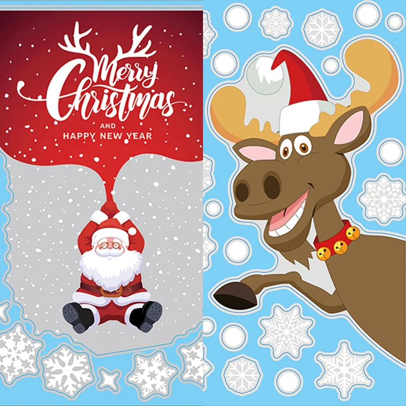 Merry Christmas Window Stickers Santa Claus Elk Snowflake New Year Window Glass Sticker Wall Decal Christmas Decorations