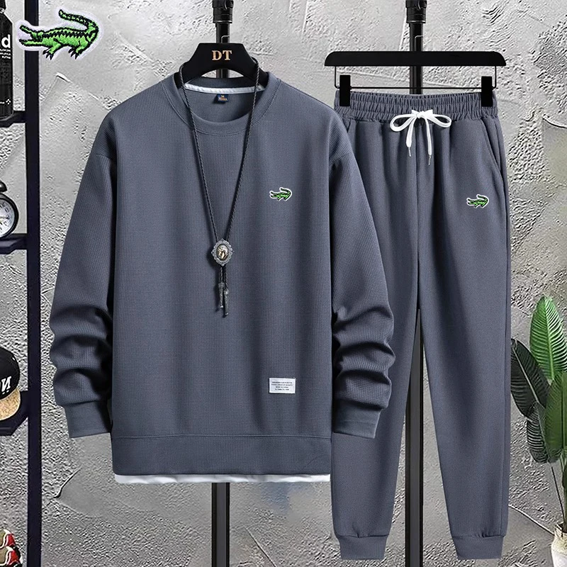 

2023 Spring Autumn New Men's Two Piece Set Linen Fabric Casual Sweatshirt and Sweatpants Set Mens Sports Suit Fashion Tracksuit