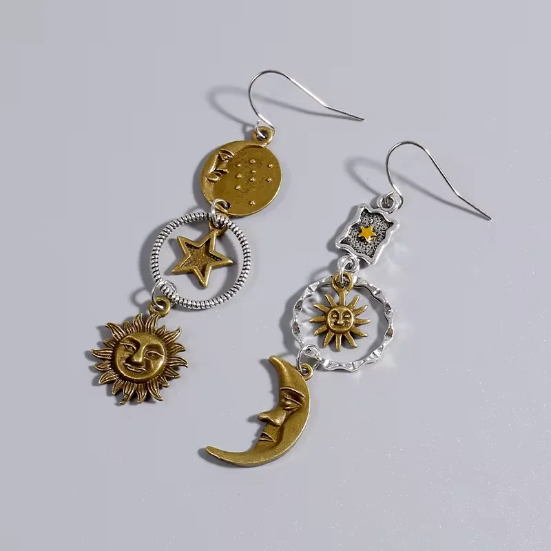 Greek Mythology Pendant Earrings Face Sun Moon Creative Design Women Asymmetric Personality Party Jewelry Gifts