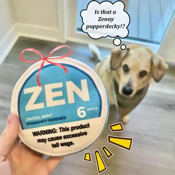 Giocattolo per cani parodia Zen Pupper Deckies - Peluche giocattolo divertente per cani cigolante e increspato - Bava menta